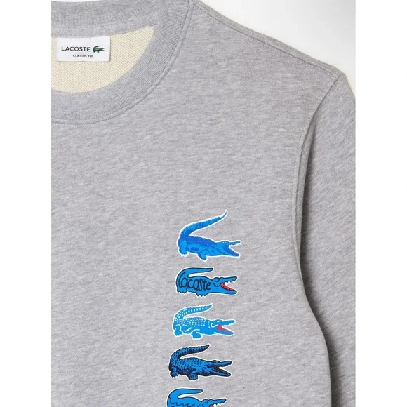 Lacoste Men Sweatshirt Grey Crewneck 100% Cotton Art SH3581-51 Size Medium-New - Picture 2 of 9